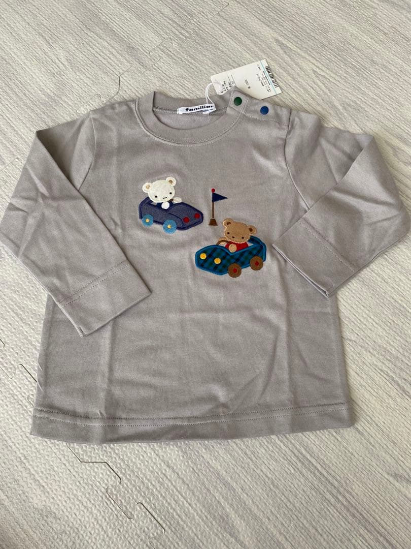 ファミリア　クマと車の刺繍 カットソー 90サイズ グレー