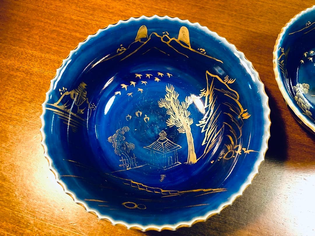 古伊万里　ルリ金彩三連鉢