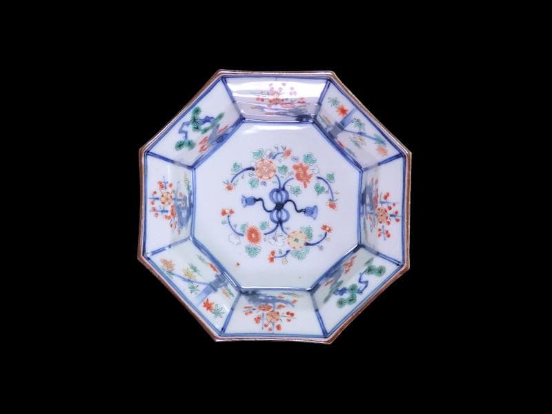 大聖寺伊万里　染錦　柿右衛門写　松竹梅の図　八角膾皿　N293AS-fbuj