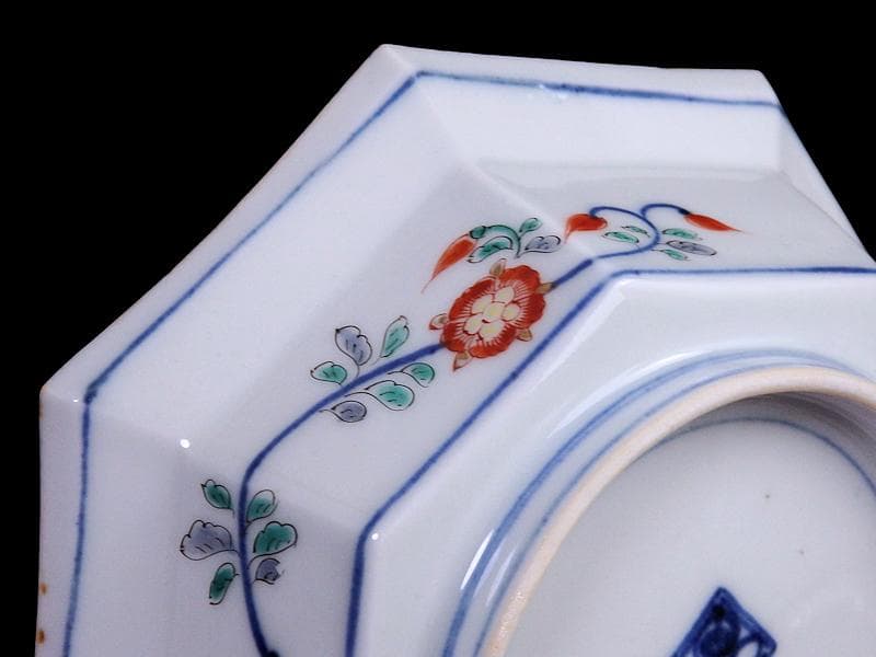 大聖寺伊万里　染錦　柿右衛門写　松竹梅の図　八角膾皿　N293AS-fbuj