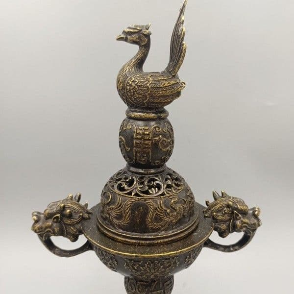 銅器 高脚双龍飛鳳薫香炉 客間茶室書斎華貴 大方得体薫香炉 装飾品 工芸品 置物