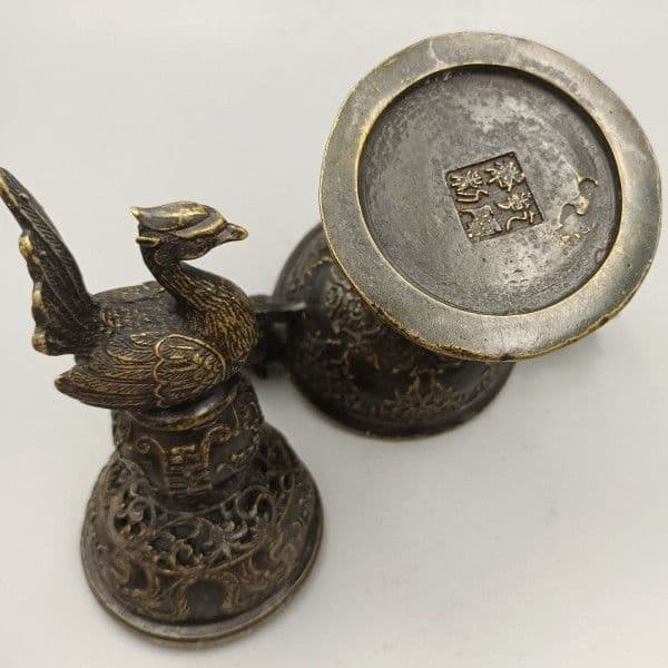 銅器 高脚双龍飛鳳薫香炉 客間茶室書斎華貴 大方得体薫香炉 装飾品 工芸品 置物