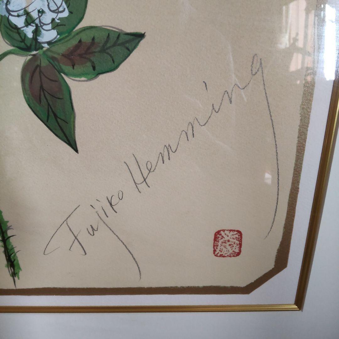 フジコ・ヘミング[赤いバラ]シルクスクリーン・サイン、シリアルナンバー入り。