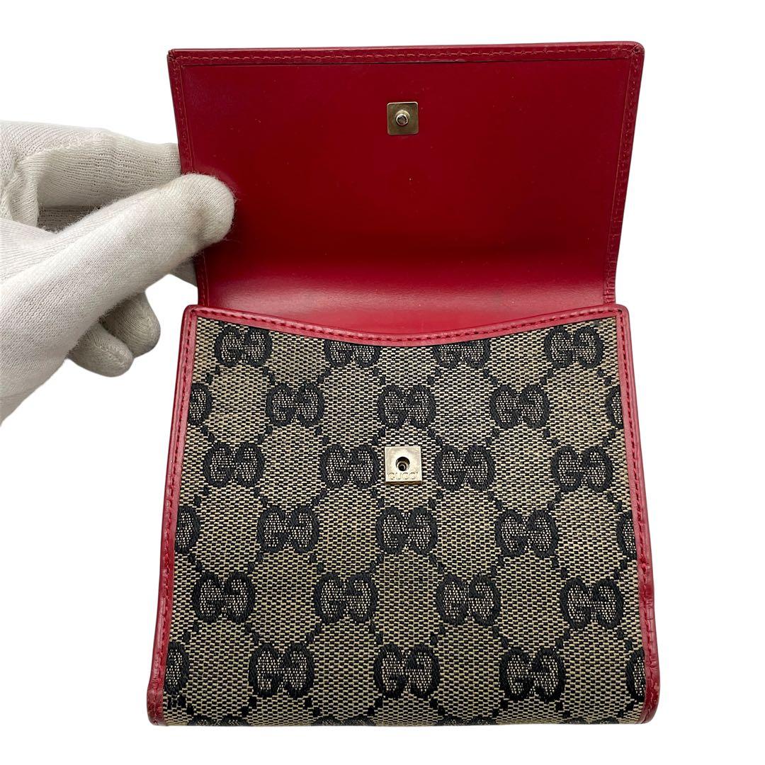 【鑑定済】美品・GUCCI グッチ　キャンバス　赤　ベージュ　GG総柄