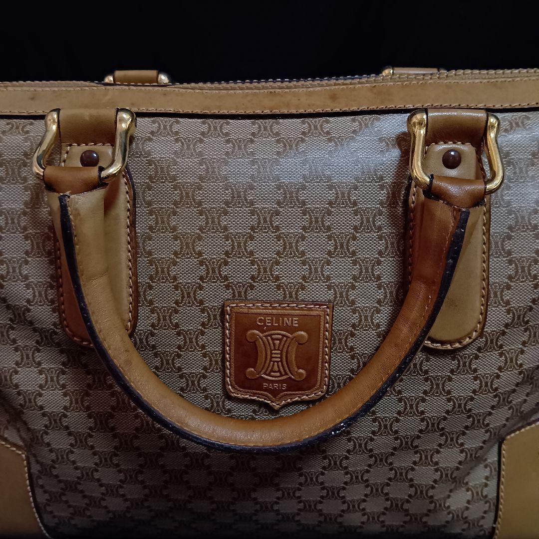 CELINE マカダム柄 ハンドバッグ ミニボストンバッグ ブラゾンロゴ
