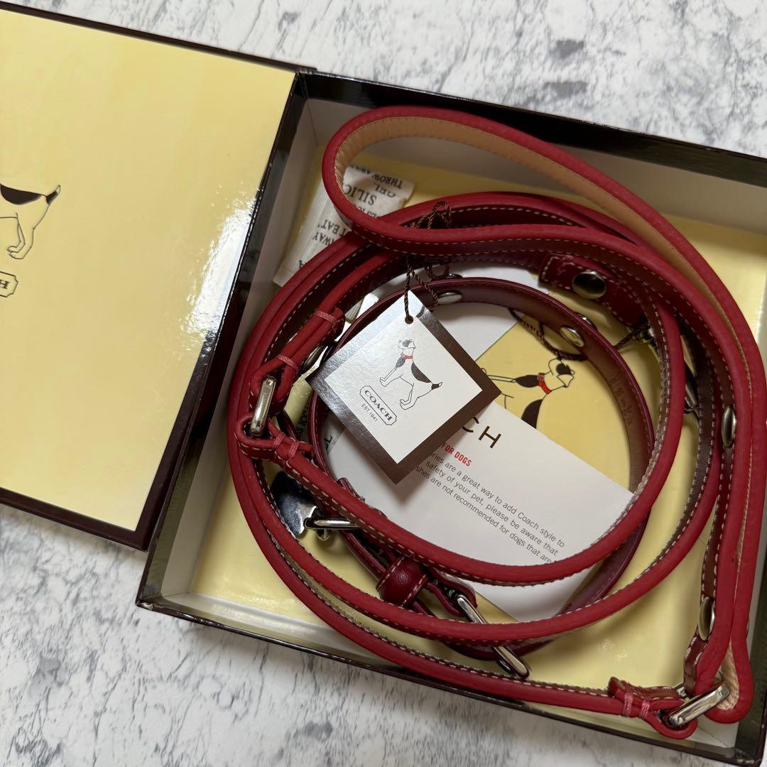 【美品】セット　COACH レザー 犬用首輪 リード　レッド　小型犬