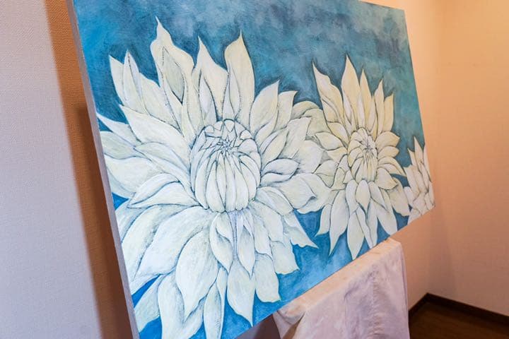 アクリル画　白いダリア
