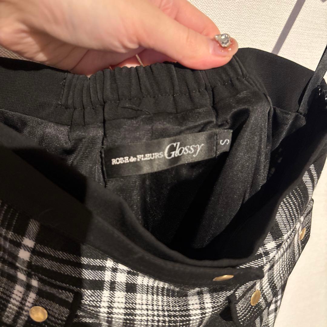 glossy チェック×レザーセットアップキャバドレス S