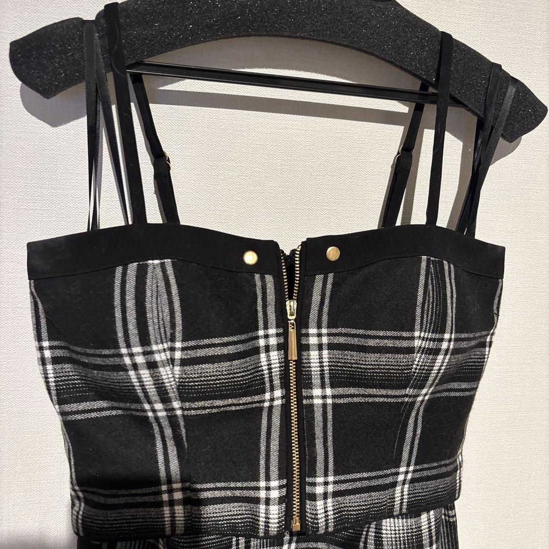 glossy チェック×レザーセットアップキャバドレス S