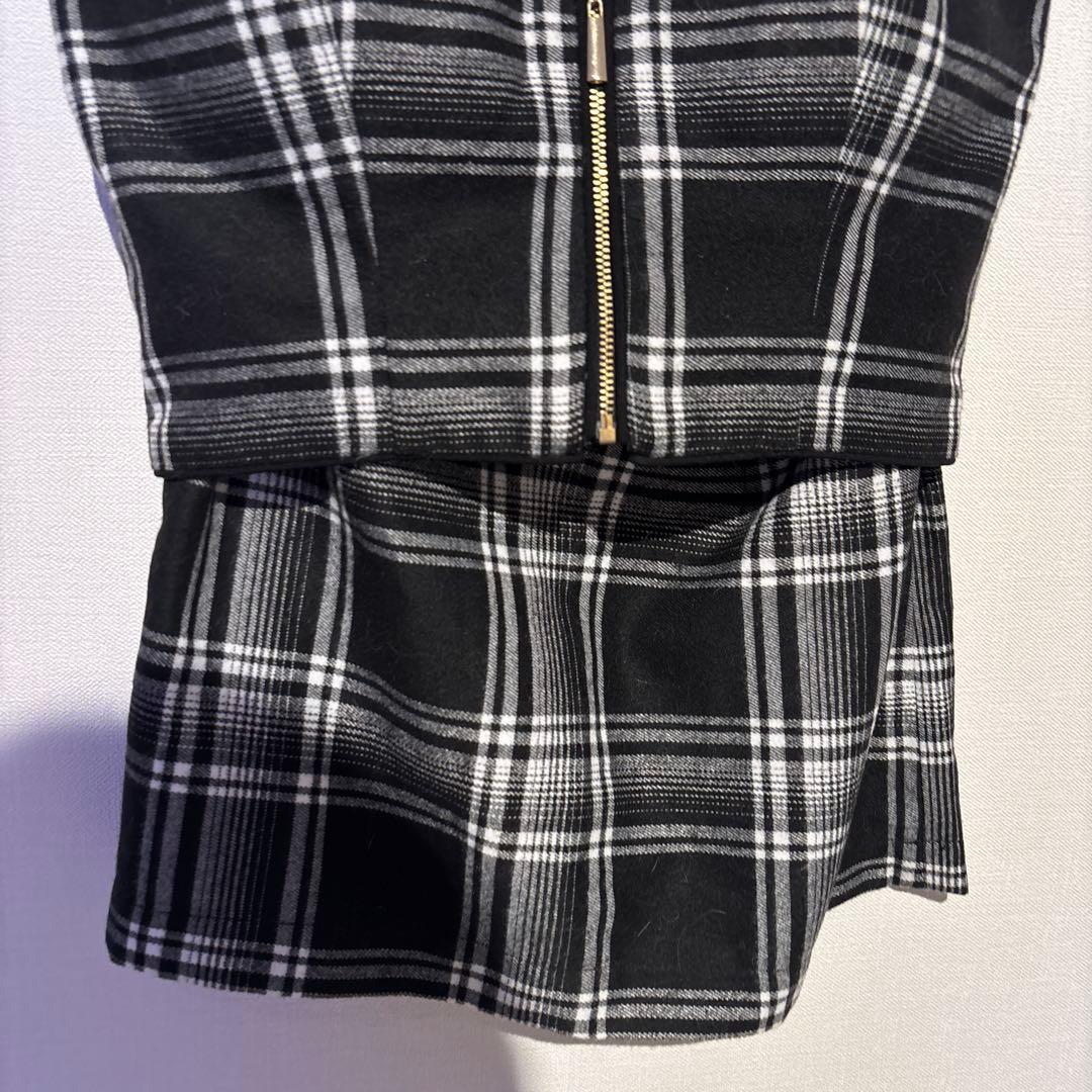 glossy チェック×レザーセットアップキャバドレス S