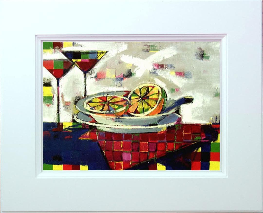 油絵 菅家令子インテリア 額付(白) uF6-061703 静物 フルーツグラス