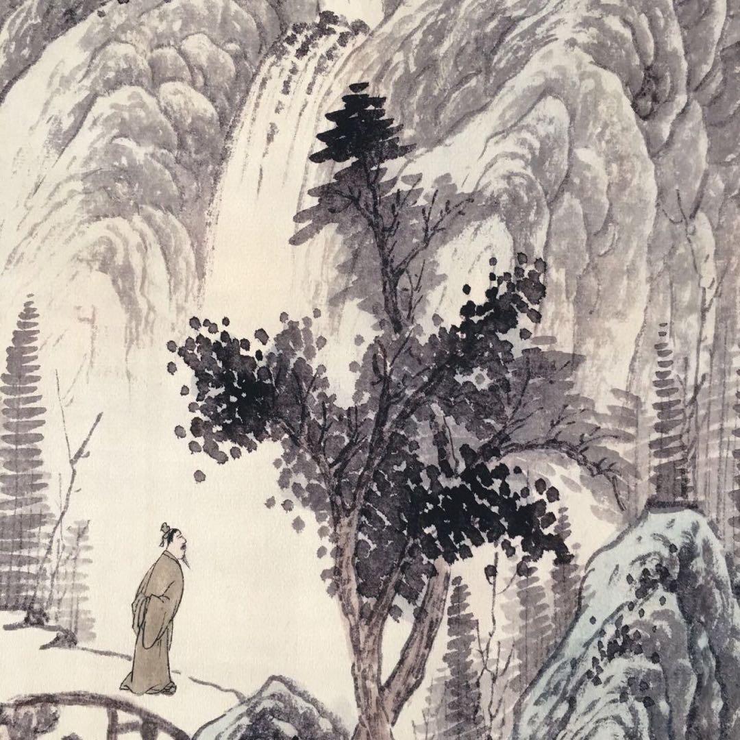 唐伯虎 倚石観川 四条屏 掛け軸｜中国山水画｜表装済み