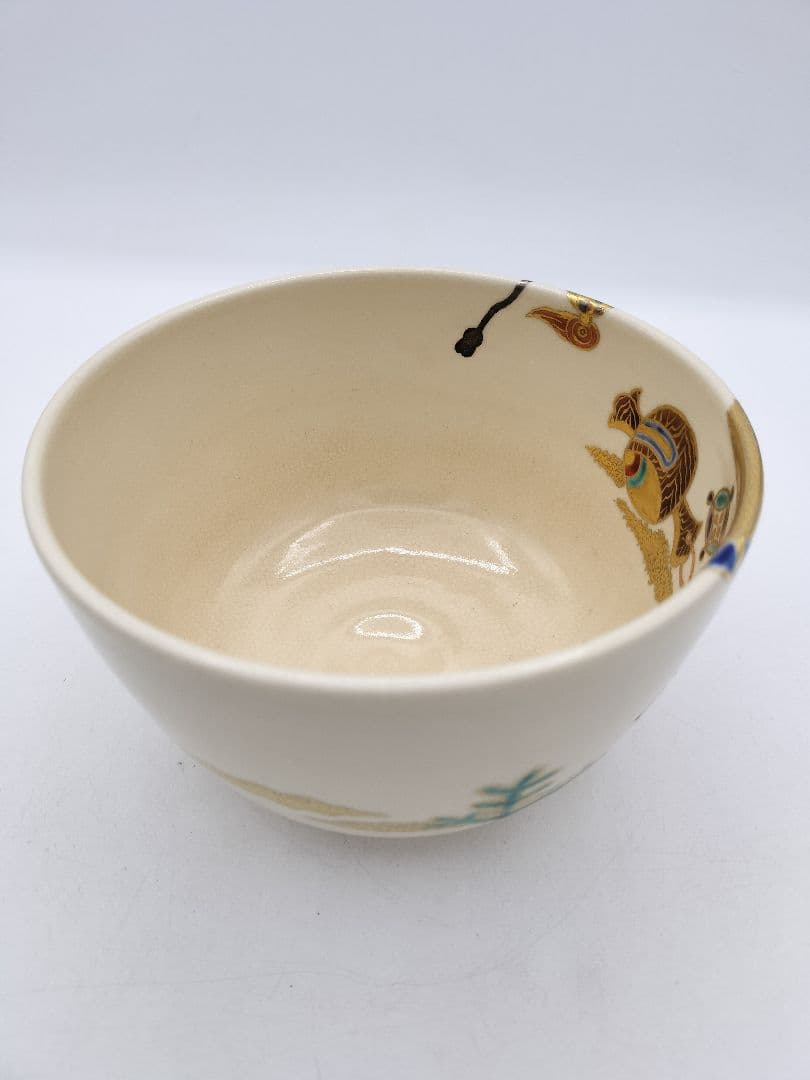 c442 茶碗 仁清写 宝尽 平安御室窯 木箱 茶道具 古物