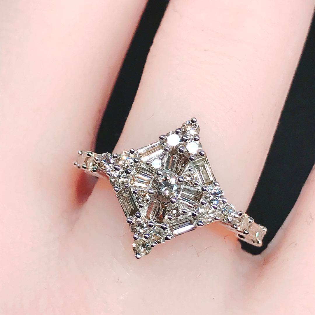 1.00ct 2種カット ダイヤモンドリング K18 ダイヤ 1ct バケット