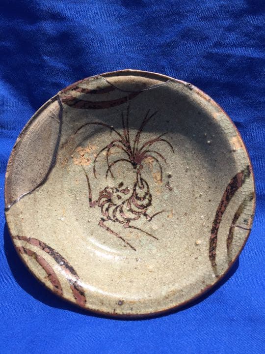 古唐津 古絵唐津の小皿 海老の図柄はあまりない桃山時代