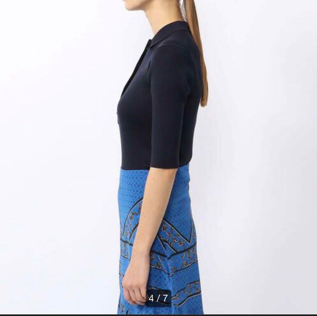 【新品】Ballseyネイビーリブ編み五分丈ポロシャツ