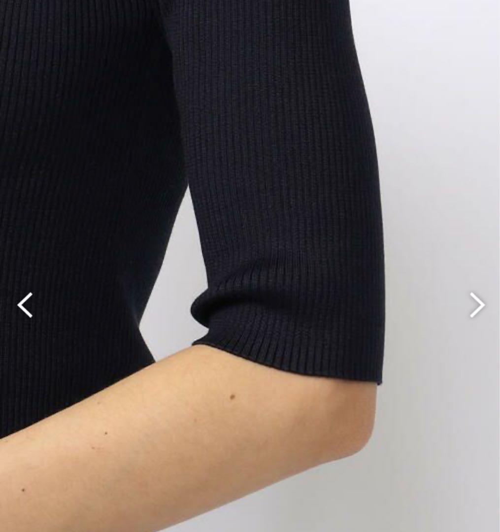 【新品】Ballseyネイビーリブ編み五分丈ポロシャツ