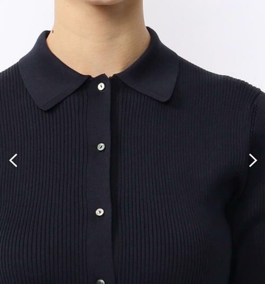【新品】Ballseyネイビーリブ編み五分丈ポロシャツ
