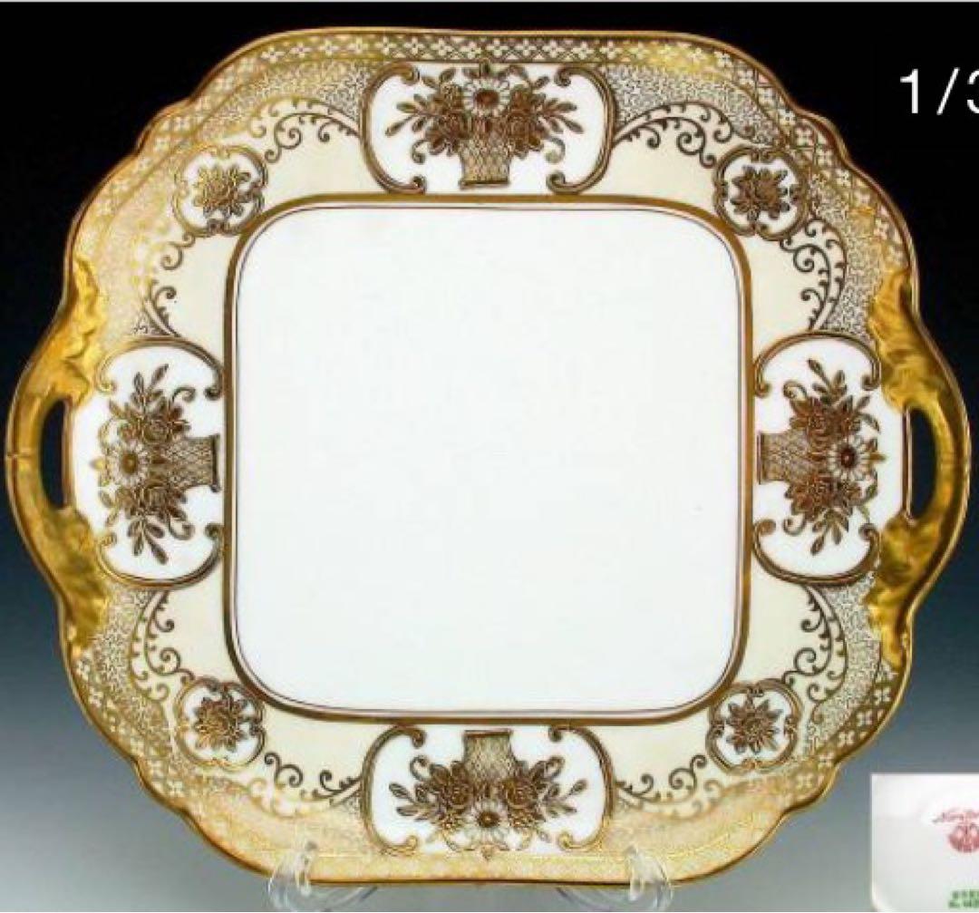 オールドノリタケ　金盛上花籠装飾図紋両耳皿