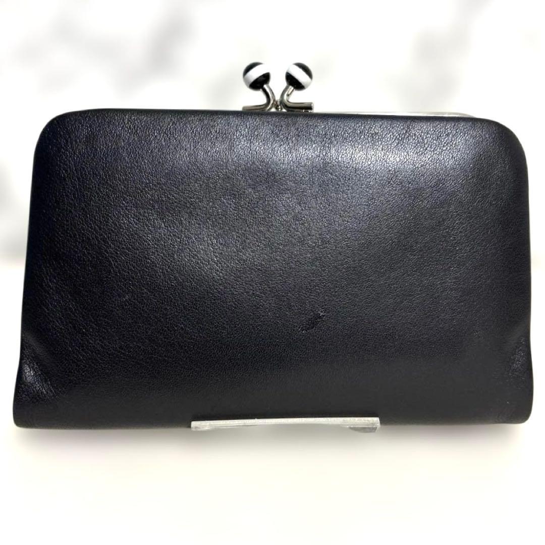 マロン様　美品✨アニエスベー　がま口　二つ折り財布 レザー ブラック