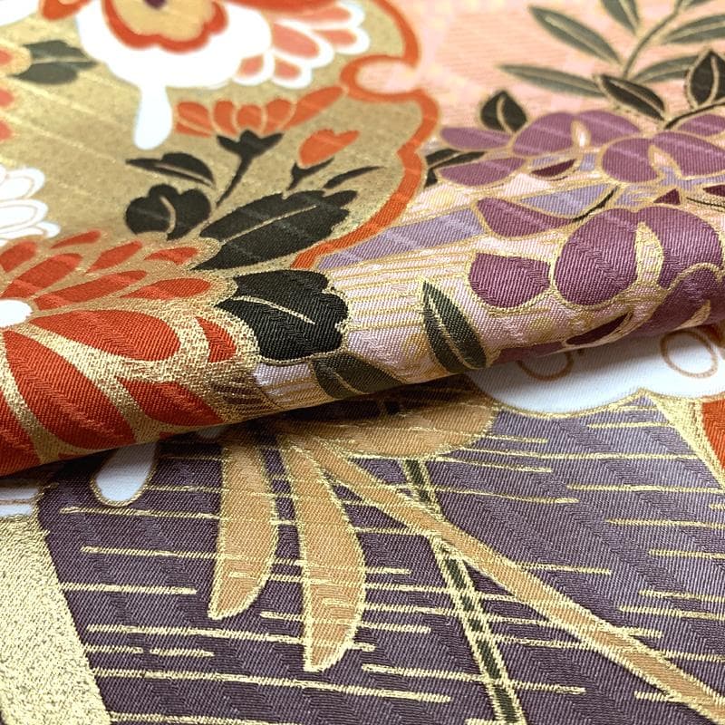 409aj78〇振袖＆袋帯 金彩 雪輪文 蝶々 成人式 結婚式 十三参り〇美品