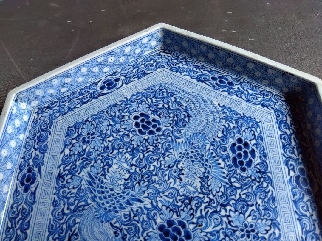 骨董　染付　六角皿