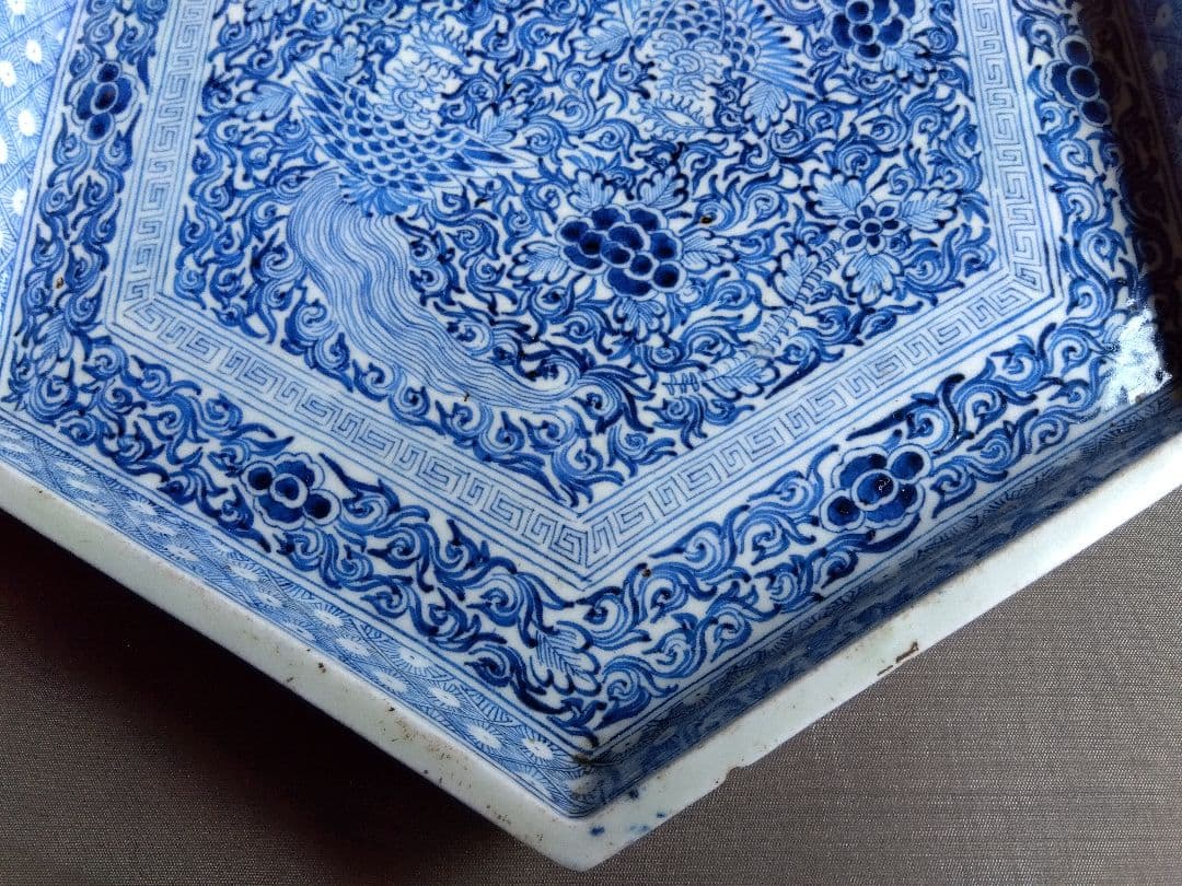 骨董　染付　六角皿