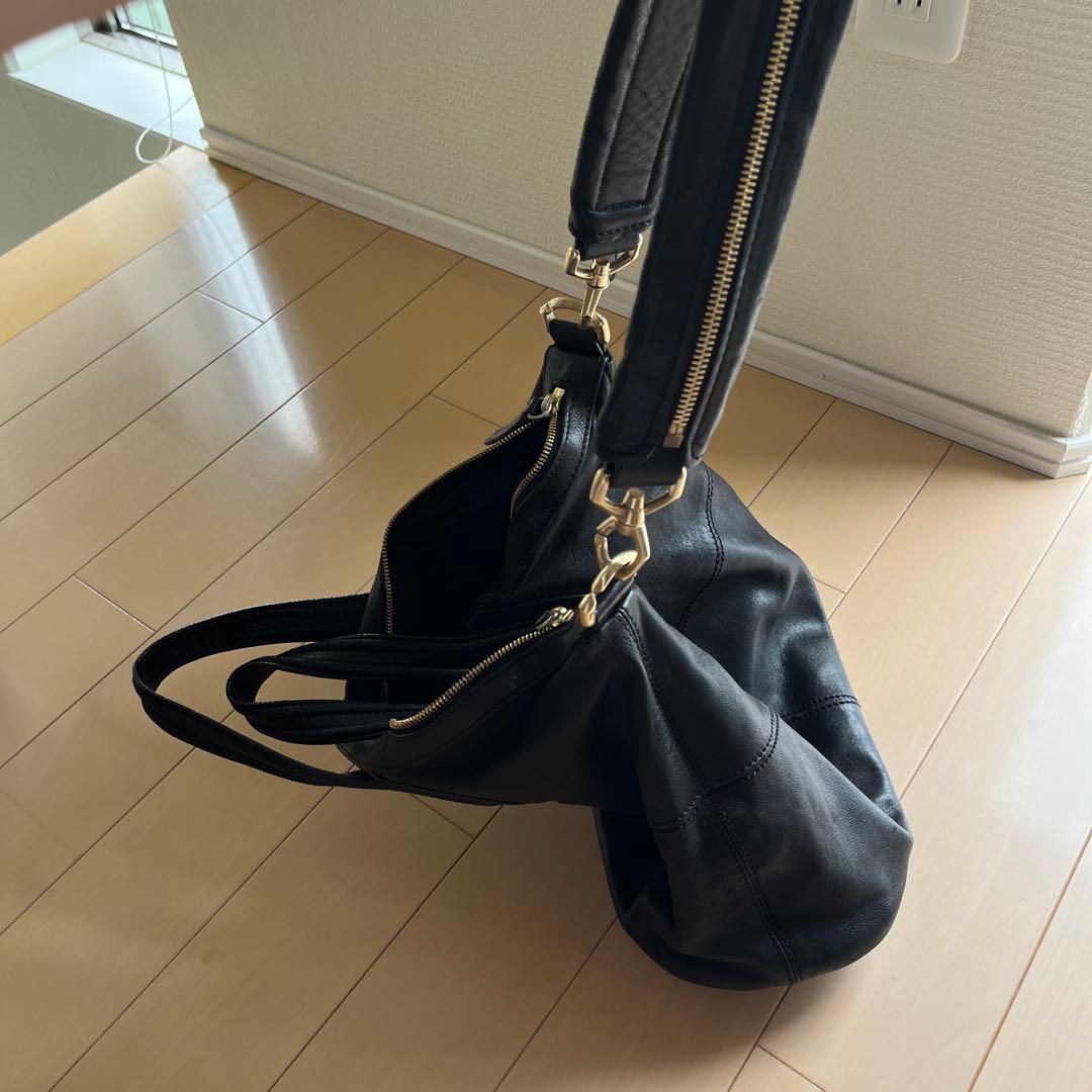【goki】ブラックレザー 2wayショルダーバッグ