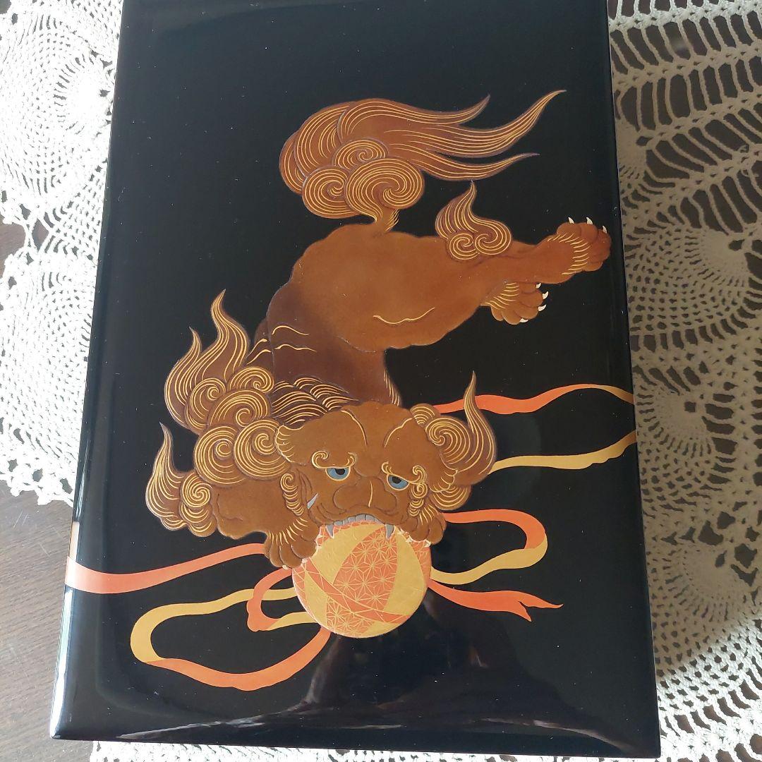 輪島塗　 文箱　 獅子デザイン