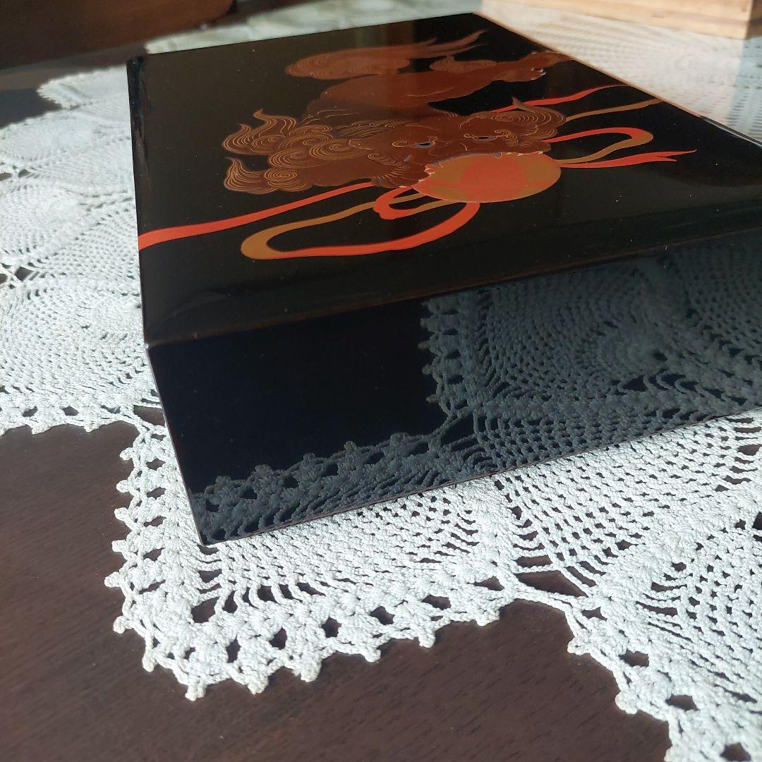 輪島塗　 文箱　 獅子デザイン