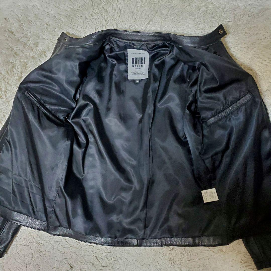 極美品 希少サイズ BOLINI レザー シングル ライダース 50 ブラック