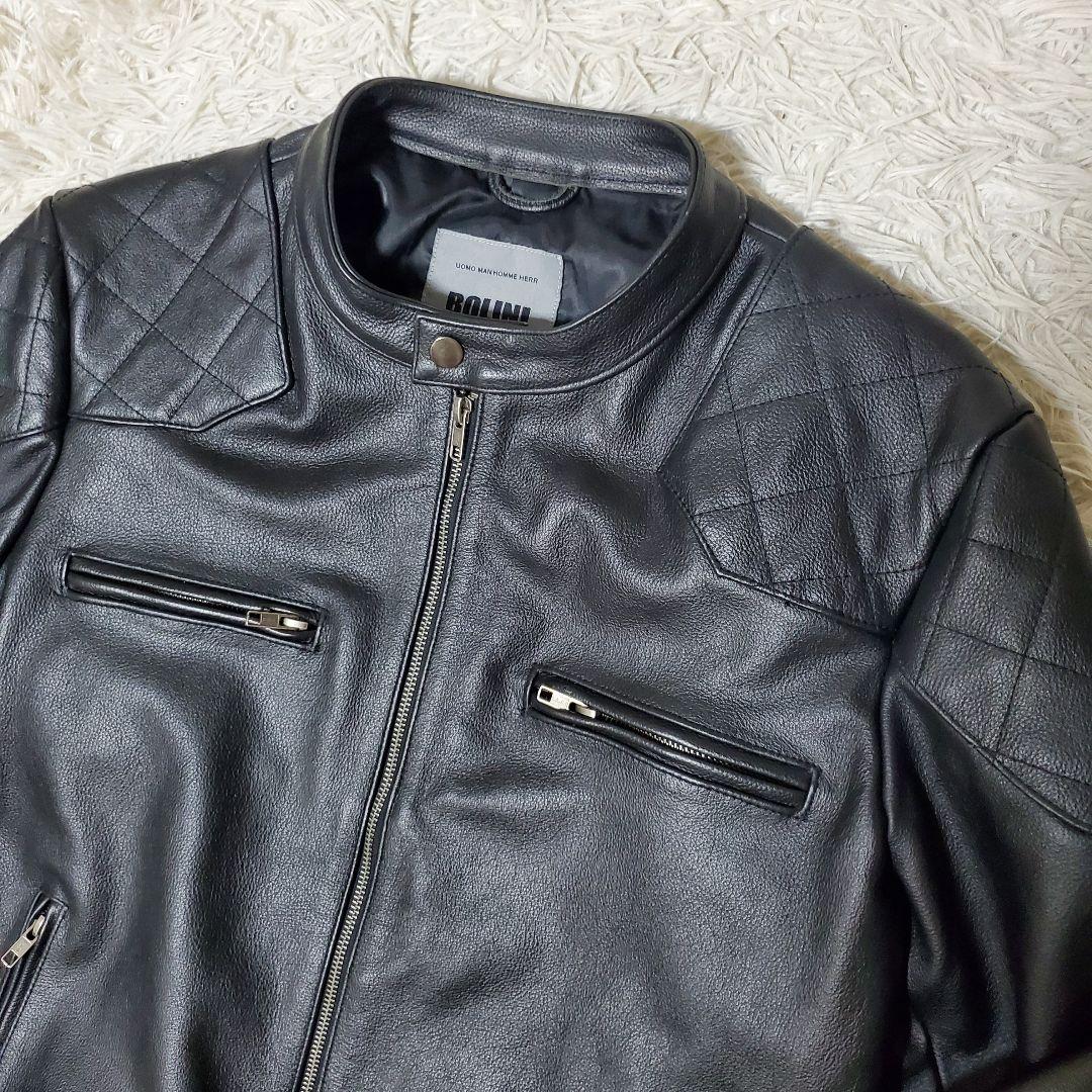 極美品 希少サイズ BOLINI レザー シングル ライダース 50 ブラック