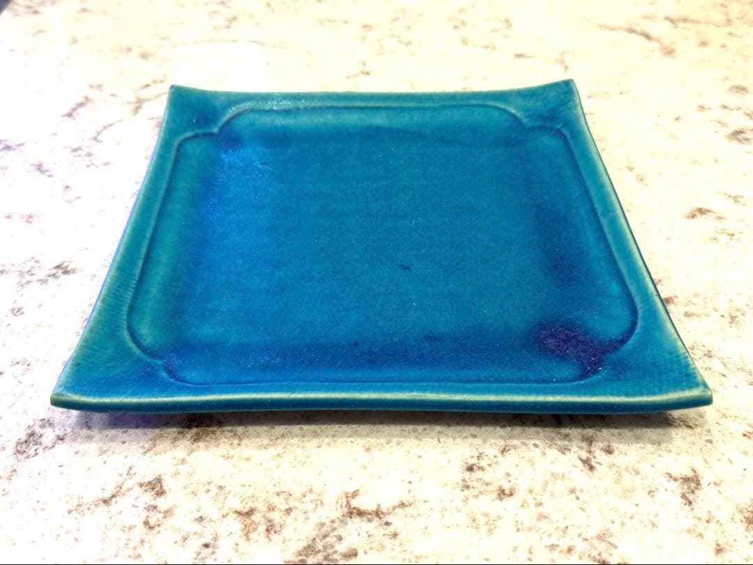 大嶺工房 やちむん ペルシャブルー 四角プレート20cm 1枚