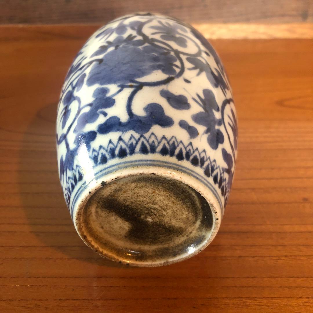 上手の古伊万里花染付唐草文鶴首徳利