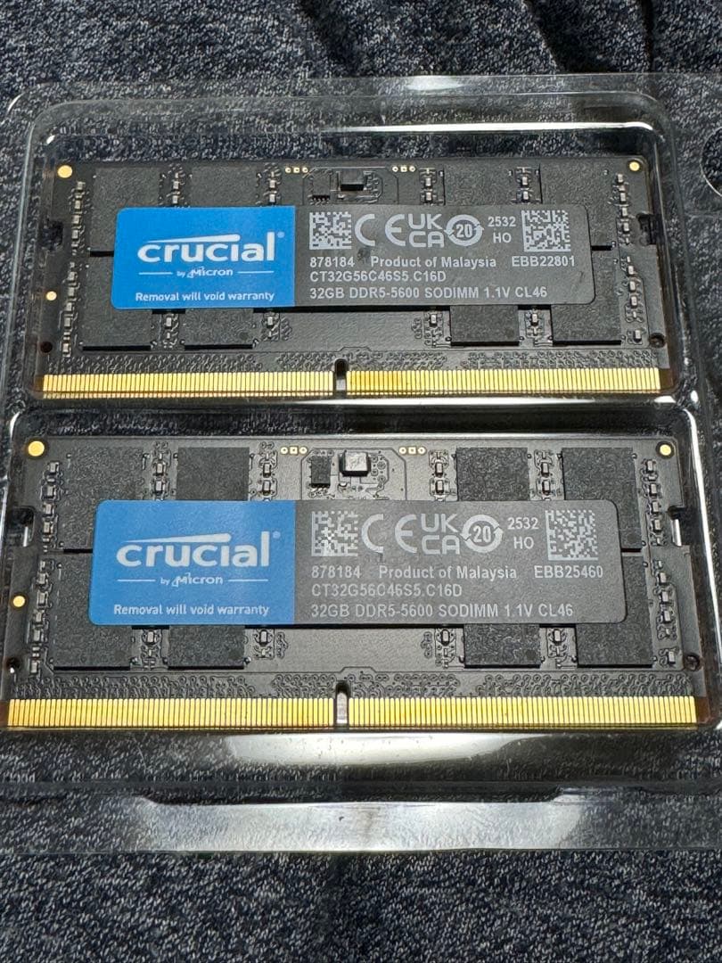 動作確認済 Crucial DDR5-5600 SODIMM 2x32GB