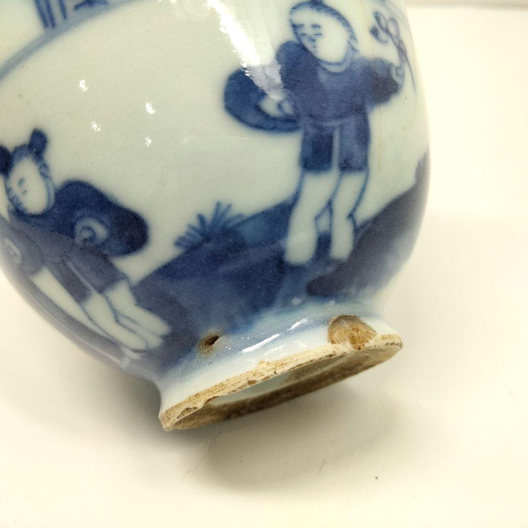 Ｍ245 中国  清代 清朝古染付 湯呑５客 中国人物漢詩図　FF