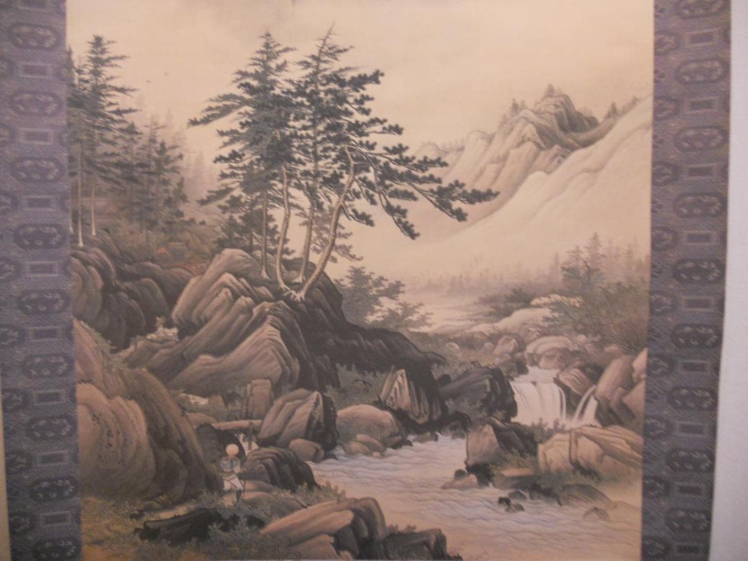 掛け軸 橋本雅邦 秋山行旅 絹本 名品 複製 希少 軸装 茶道具 掛軸 美品