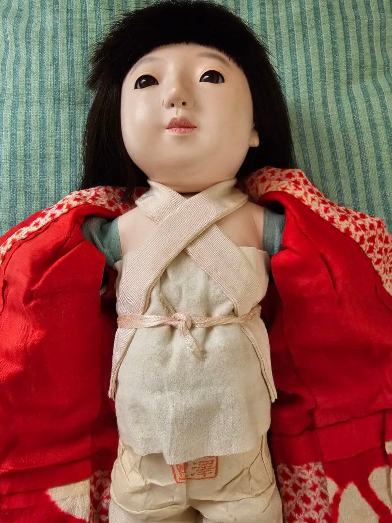市松人形 赤色と白色の着物 光龍斎　瀧澤義豊　12号 傷や汚れあり