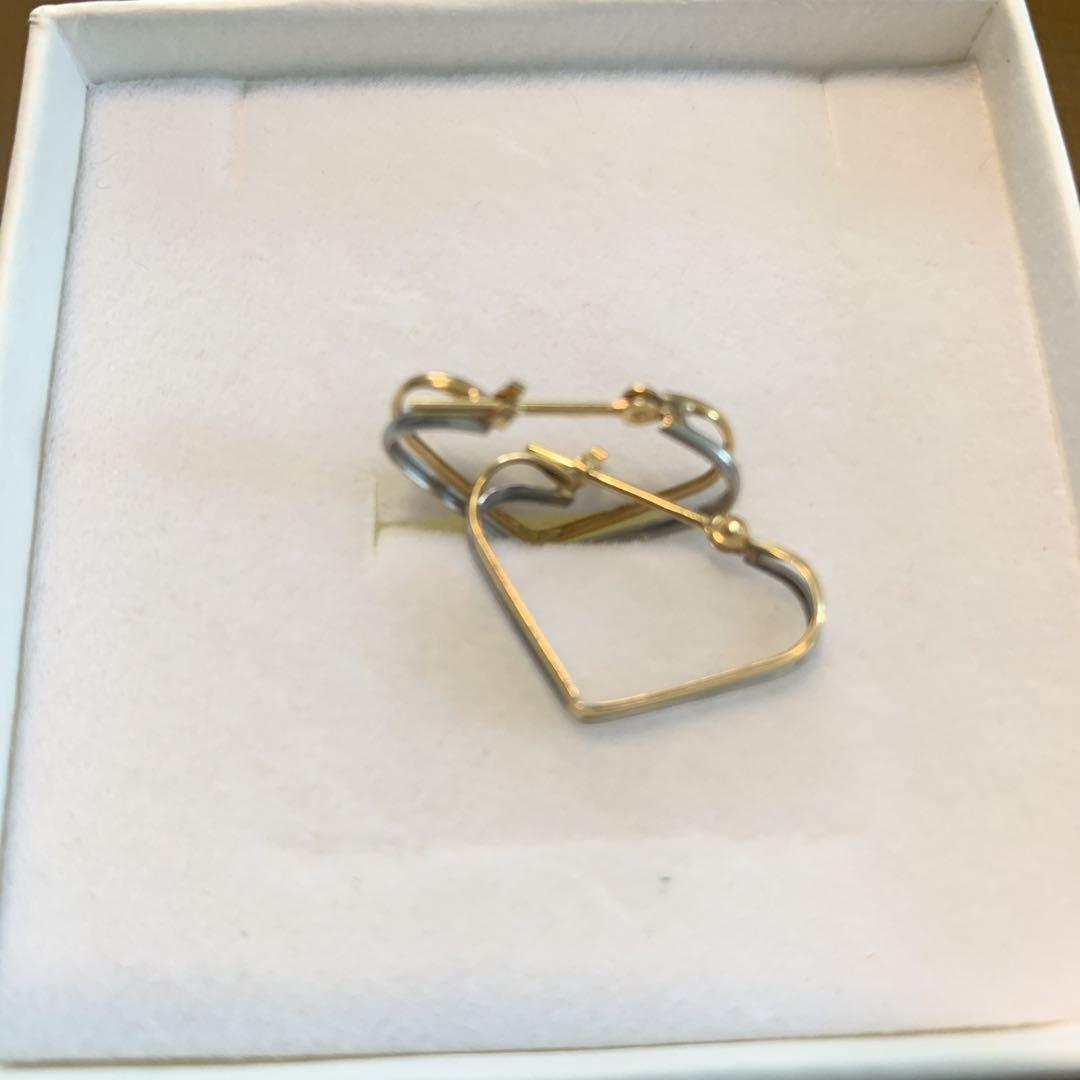 18K イエローゴールド × プラチナ ツートン ハート フープピアス 刻印あり
