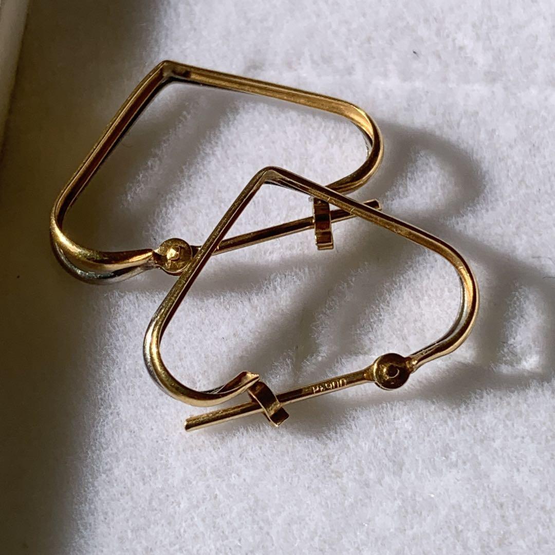 18K イエローゴールド × プラチナ ツートン ハート フープピアス 刻印あり