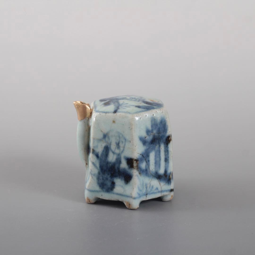 青花 六角 面取 水滴 清朝期 中国美術 古美術 文具 古道具 アンティーク