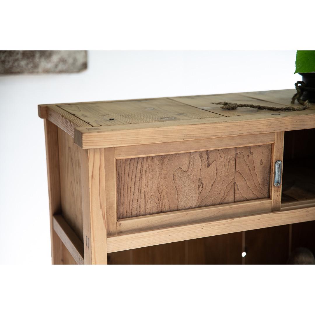 木製戸棚 古家具 2段重ね 収納棚 食器棚 幅890奥410高1210 送料込