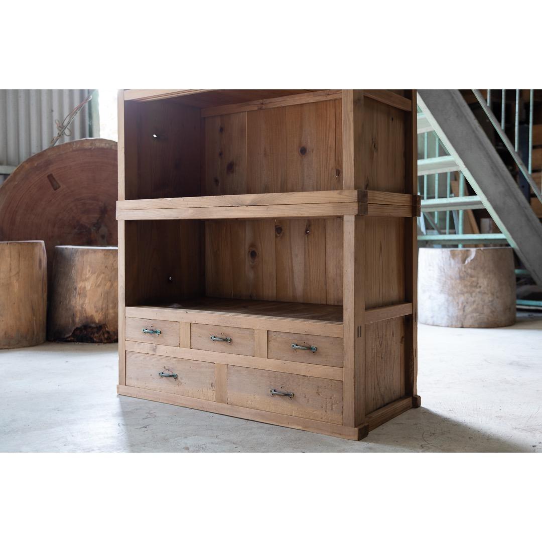 木製戸棚 古家具 2段重ね 収納棚 食器棚 幅890奥410高1210 送料込