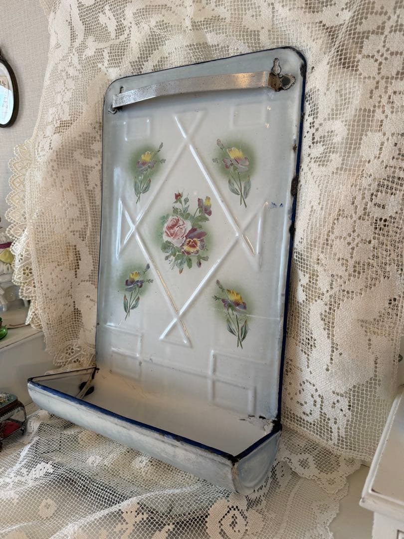 フランス　アンティーク　JAPYホーロー　 レードルラック　薔薇とパンジー