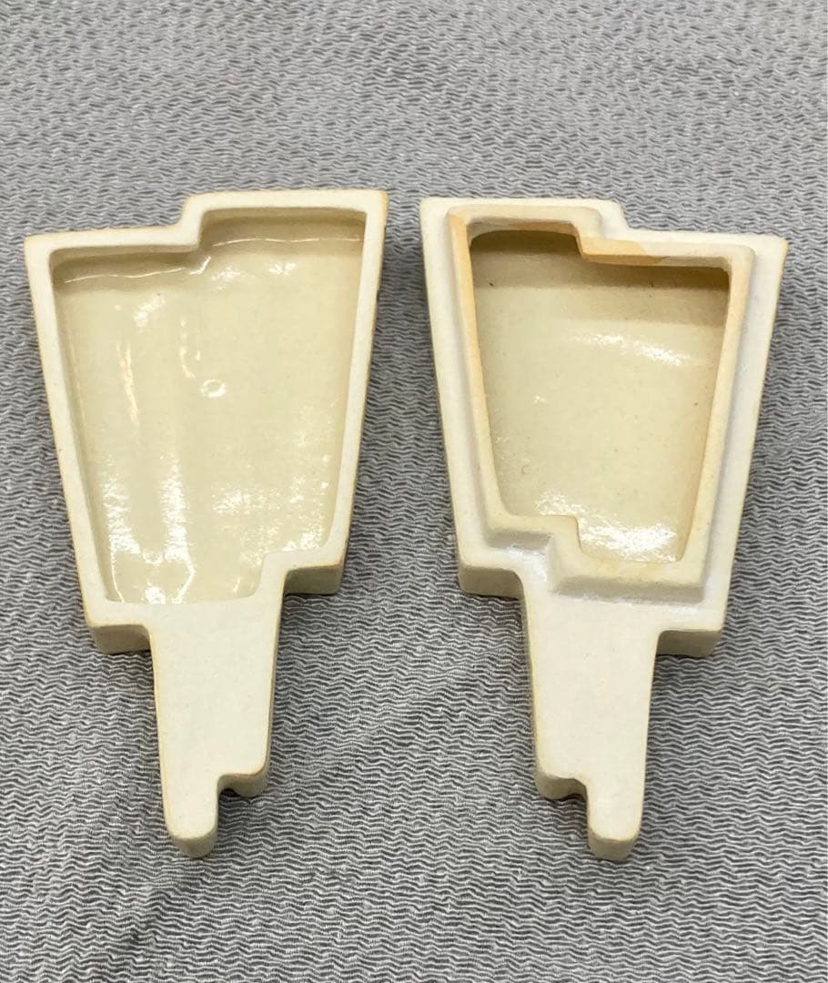 B172s  森里陶楽作　仁清色絵扇形香合　共箱　竹梅藤　音羽山窯　京焼