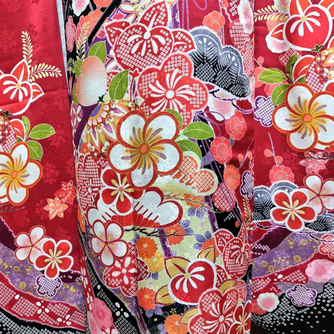 振袖フルセット(7点)・成人式・古典柄・金駒刺繍・金彩加工・鹿の子柄・正絹