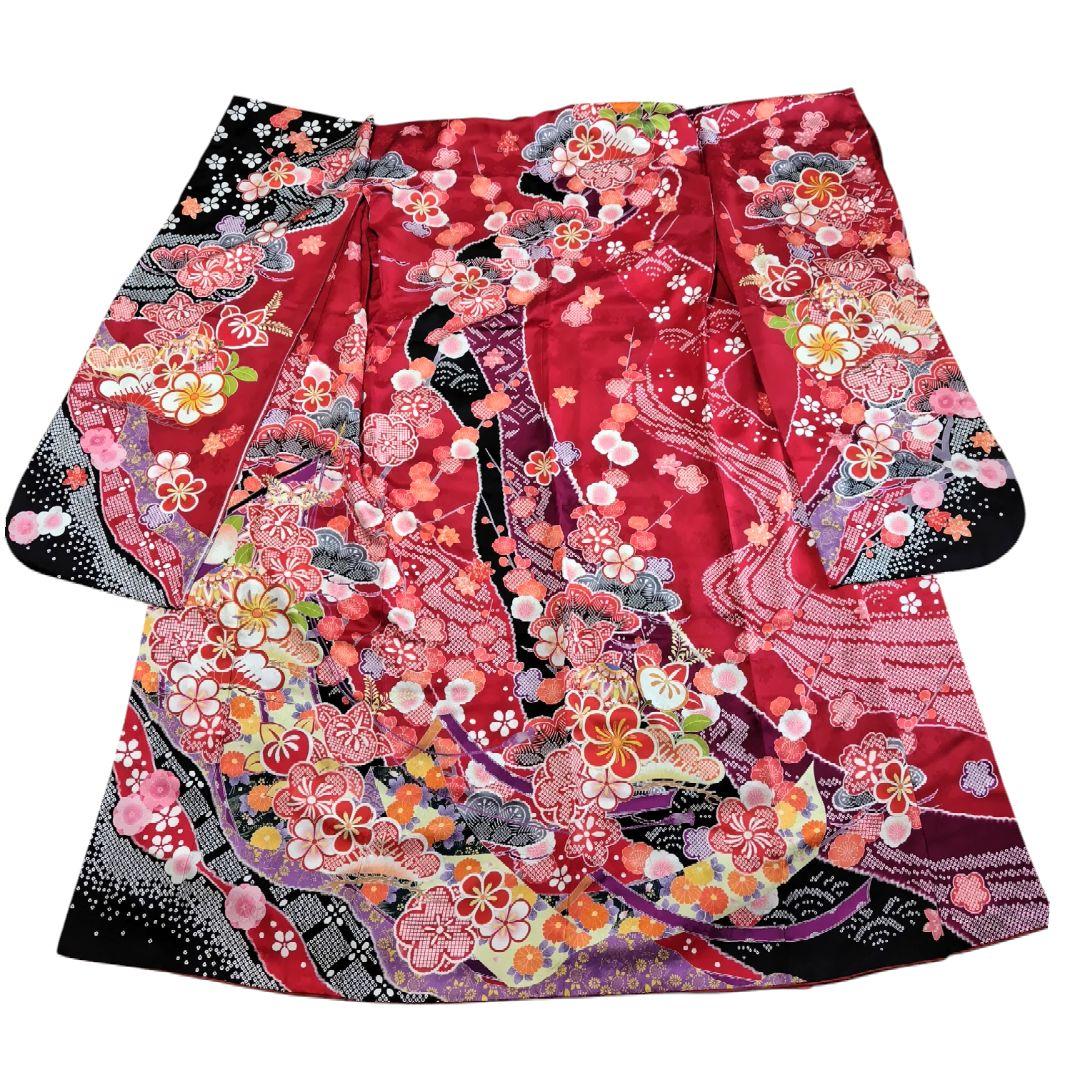 振袖フルセット(7点)・成人式・古典柄・金駒刺繍・金彩加工・鹿の子柄・正絹