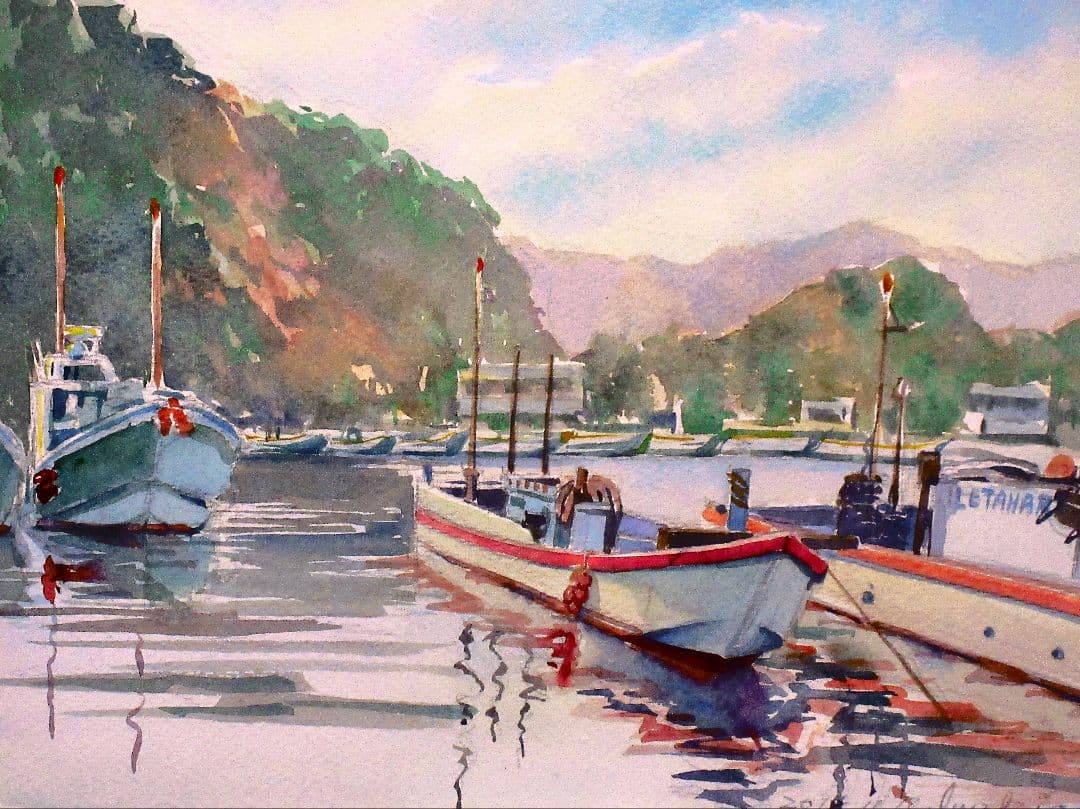 金田漁港(水彩画 額装済み)