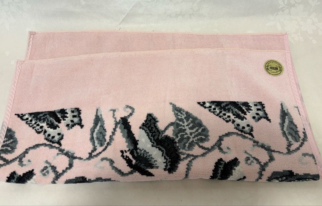 【新品】フェイラー蝶々ボタニカル柄 ピンクブランケット　大判バスタオル