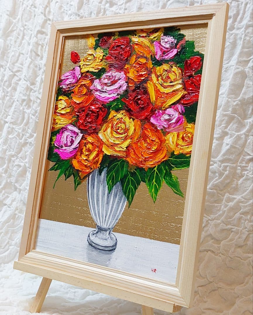 油絵 絵画 【薔薇の盛り合わせ】